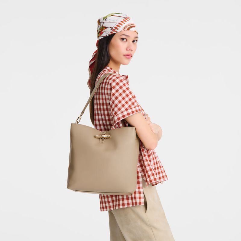 Beige Women Longchamp Le Roseau M Hobo Bag | Egypt-950CBZEHA